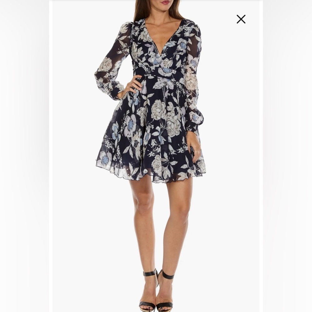 TFNC Navy Floral V-Neck Long Sleeve Chiffon Dress - Picture 2 of 14